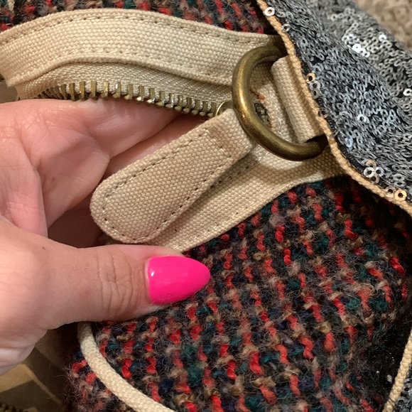 Deux Lux anthropology wool sequins weekender duffel travel bag short handles - Picture 4 of 13